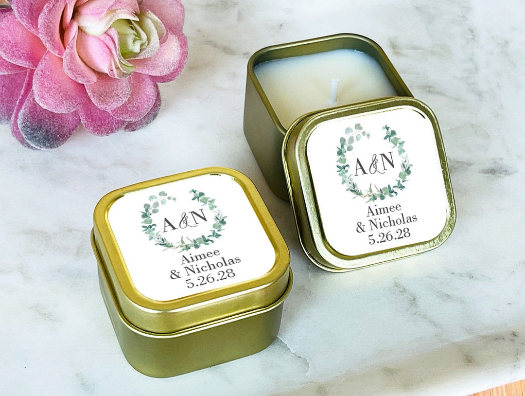 Eucalyptus Wreath Monogram Personalized Travel Candle Tin With Labels ...
