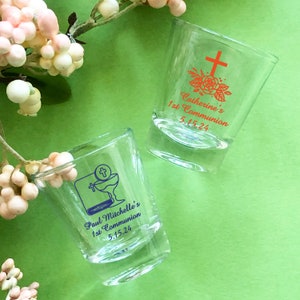 Set of 24 Personalized Custom Tapered Shot Glass - First Holy Communion, Religious Communion Shot Glass Favors, Primera Comunión Favor 870