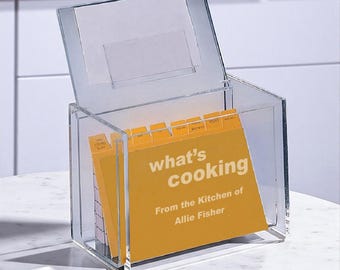 What's Cooking Personalized Engraved Acrylic Recipe Box , Personalized Engraved Etched Acrylic Box with Rceipe Cards
