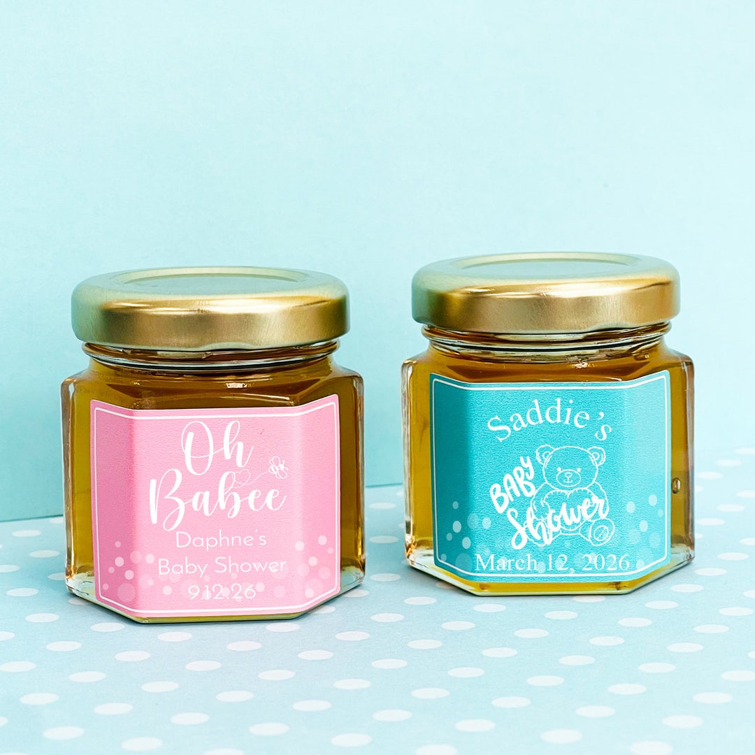 Baby Shower Personalized Honey Filled Bottles With Labels, Baby Shower