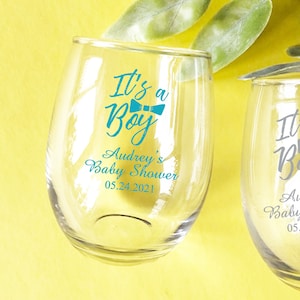 Set of 18 Personalized Custom It&#39;s A Boy Stemless Wine Glass, Baby Shower Glassware 9 Ounce Favors, Baby Favors 858