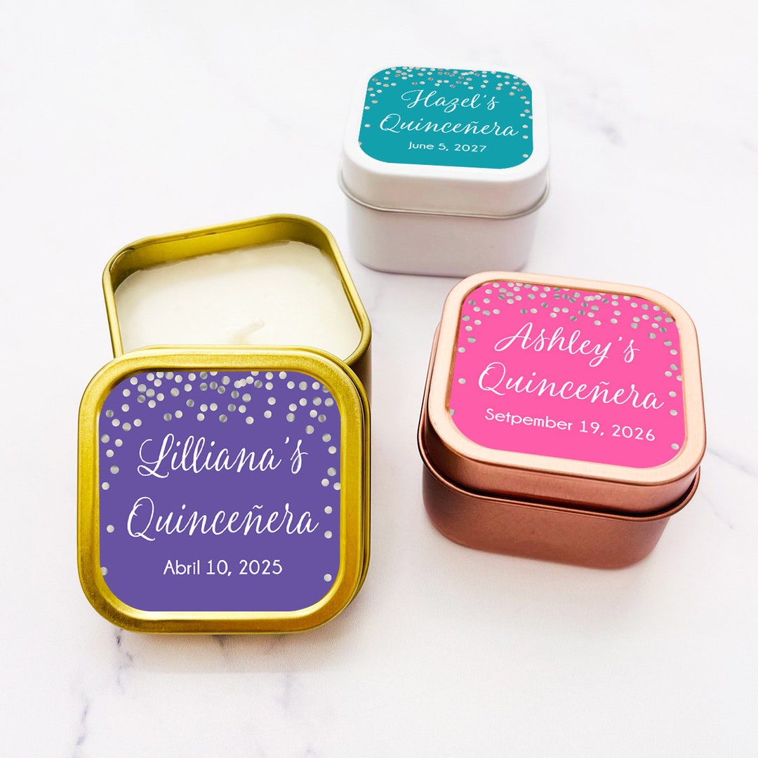 Set of 12 Personalized Travel Candle Tin With Labels Sweet 16 ...