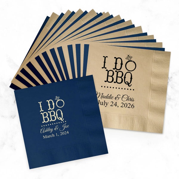 Pack of 100 Personalized I Do BBQ Cocktail Napkins Bride and Groom - Couples Names Napkins - B-MG3