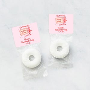 She Found Her Match Perfect Match Personalized Life Savers, Personalized Bachelorette Party Life Savers Ring-shaped Candy 922, Set of 25