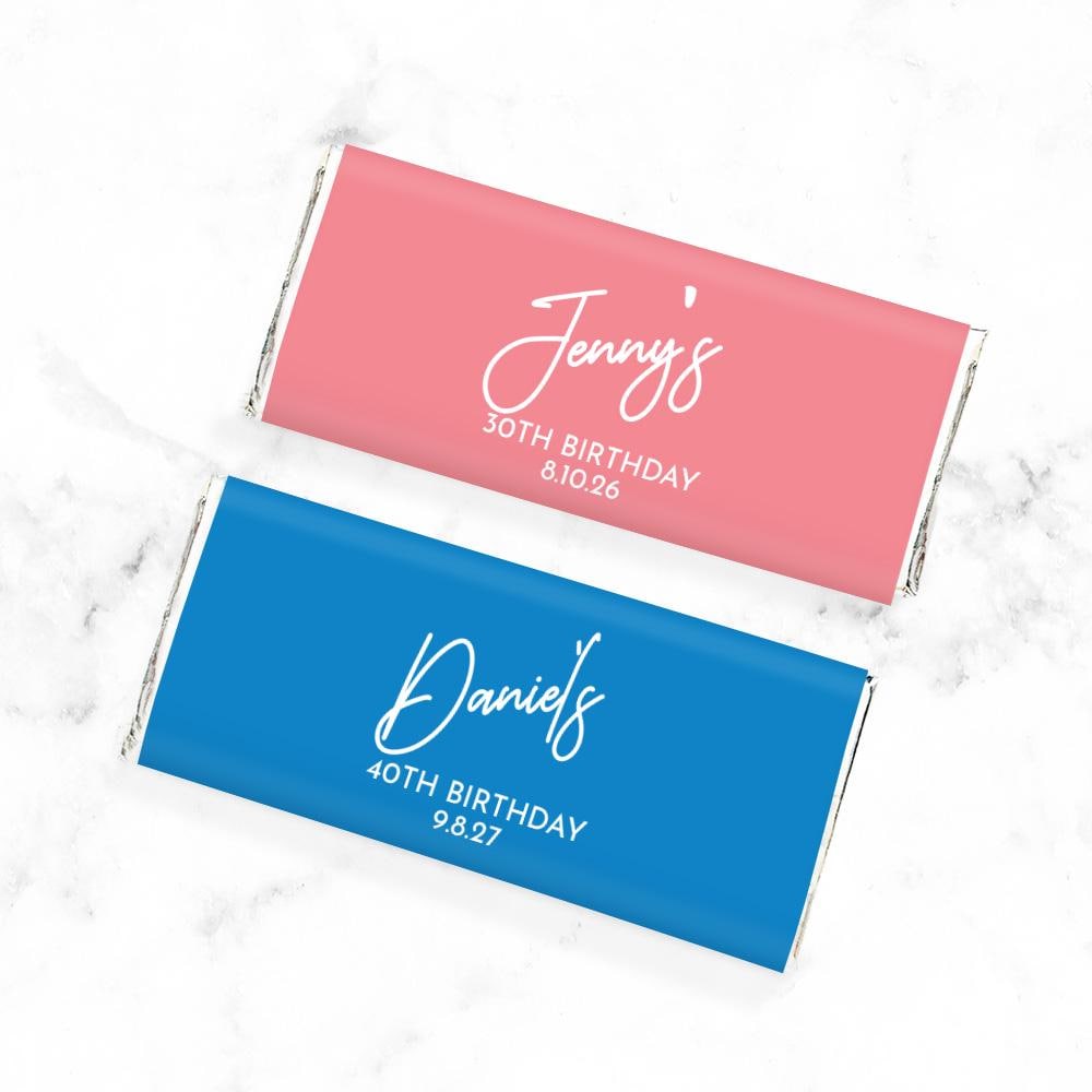 Custom Birthday Name Personalized Wrapped Chocolate Hershey's Bars, Personalized Chocolate Hershey's Birthday Party Favors 910, Set of 12
