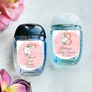 Monogram Initial Floral Personalized Labels Stickers, Personalized Baby Shower Peel-and-stick Labels for Sanitizers {SKU:MG822} Set of 12