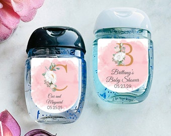 Monogram Initial Floral Personalized Labels Stickers, Personalized Baby Shower Peel-and-stick Labels for Sanitizers {SKU:MG822} Set of 12