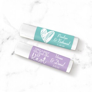 Set of 12 Personalized Lip Balm Favors with Wedding Anniversary Labels, Personalized Wedding Party Cylinder Lip Balm 857