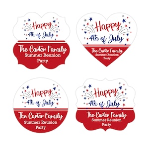 Happy 4th of July Personalized Fancy Shaped Labels Favors, Personalized 4th of July Party Favor Labels Stickers 894, Set of 20