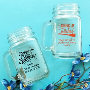 Halloween Party Personalized Custom Large Mason Mug, Glassware 16 Ounce Mason Favors, Party Favors 895, Set of 12