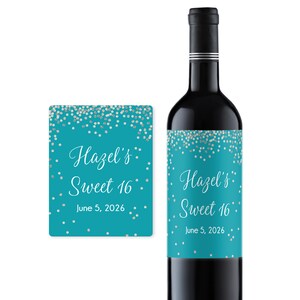 Set of 10 Wine Bottles and Champagne Labels & Stickers with Labels Sweet 16, Personalized Quinceañera Peel-And-Stick Wine Labels 854