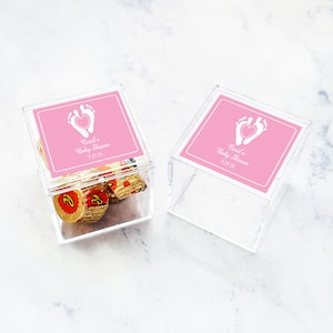 Set of 12 Baby Shower Personalized Square Cube Acrylic Container Favors with Labels, Baby Shower Container Favors 867