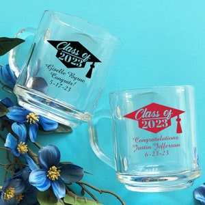 Set of 24 Graduation Printed Personalized Clear Handy Mugs Coffee Mugs, Congrats Graduation Favors, Party Favors