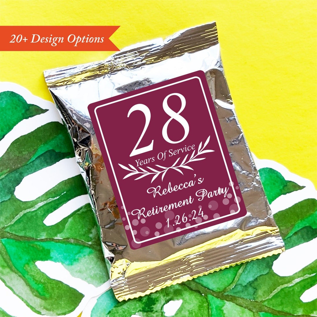 Retirement Personalized Coffee Filled Favors With Labels, Retired