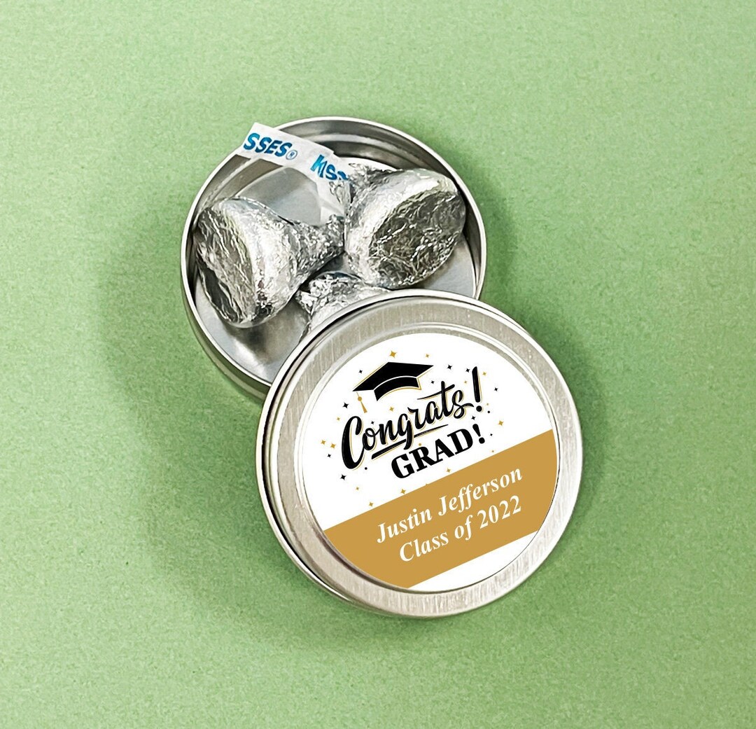 Set of 12 Personalized Matte Silver Round Tins With Congrats Grad ...
