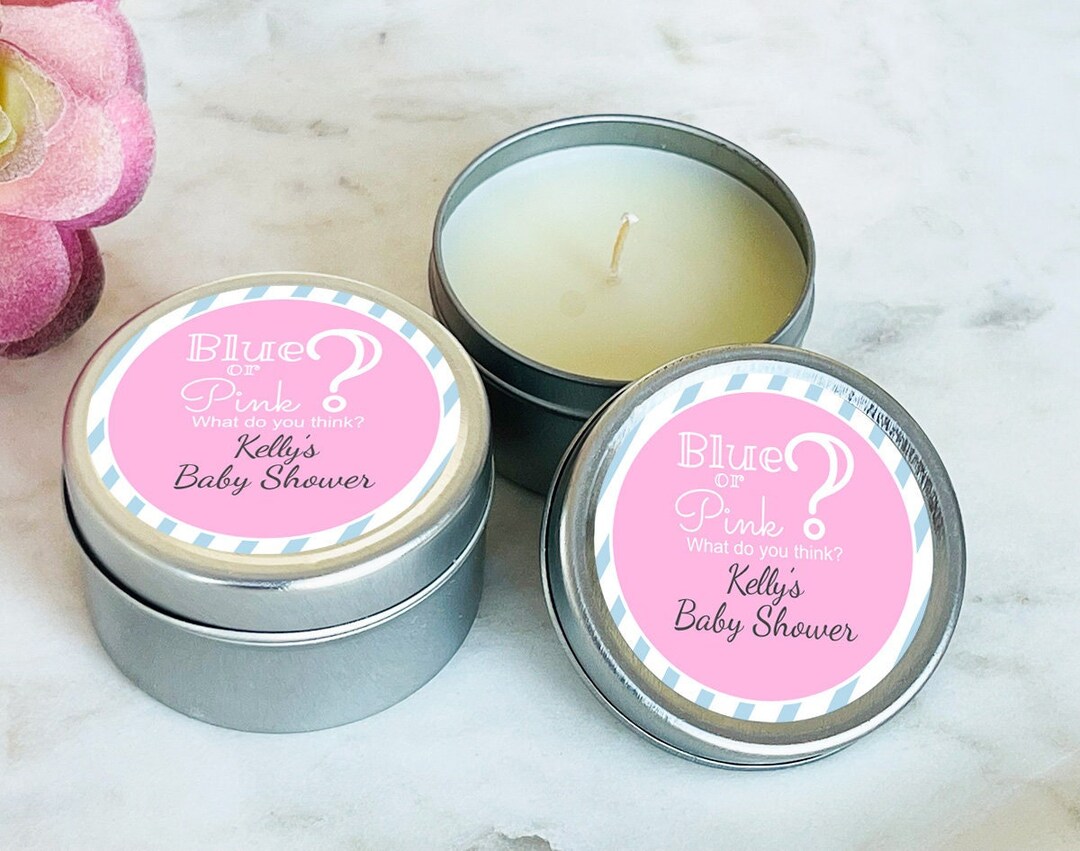Set of 12 Personalized Travel Candle Tin With Gender Reveal Labels ...