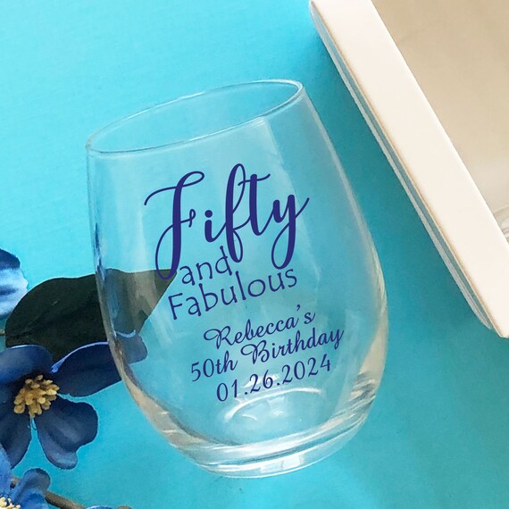 Personalized Stemless Wine Glasses, 50th Birthday Party Favors, Set of 24 -  Etsy