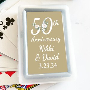 Golden Silver Wedding Anniversary Labels Personalized Playing Cards Favors, Anniversary Playing Cards Favors {SKU:MG833} Set of 10