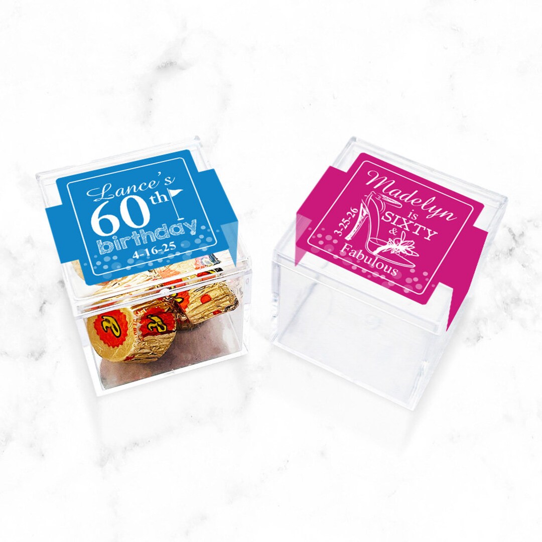 Personalized Acrylic Square Boxes With 60th Birthday Design Labels ...