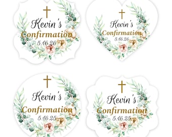 Set of 20 Confirmation Personalized Fancy Shaped Labels, Personalized Confirmation Favor Labels Stickers 888