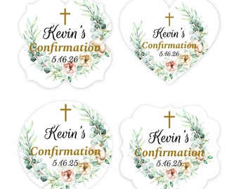 Set of 20 Confirmation Personalized Fancy Shaped Labels, Personalized Confirmation Favor Labels Stickers 888