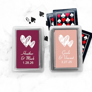 Set of 10 Personalized Playing Cards Favors with Two Connected Hearts Labels, Personalized Wedding Party Playing Cards Favors 816