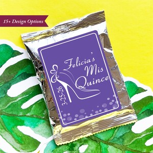 Set of 12 Quince Favors, Personalized Coffee Filled Silver Pouch with labels, Quinceañera Quince Años Coffee Favors 872
