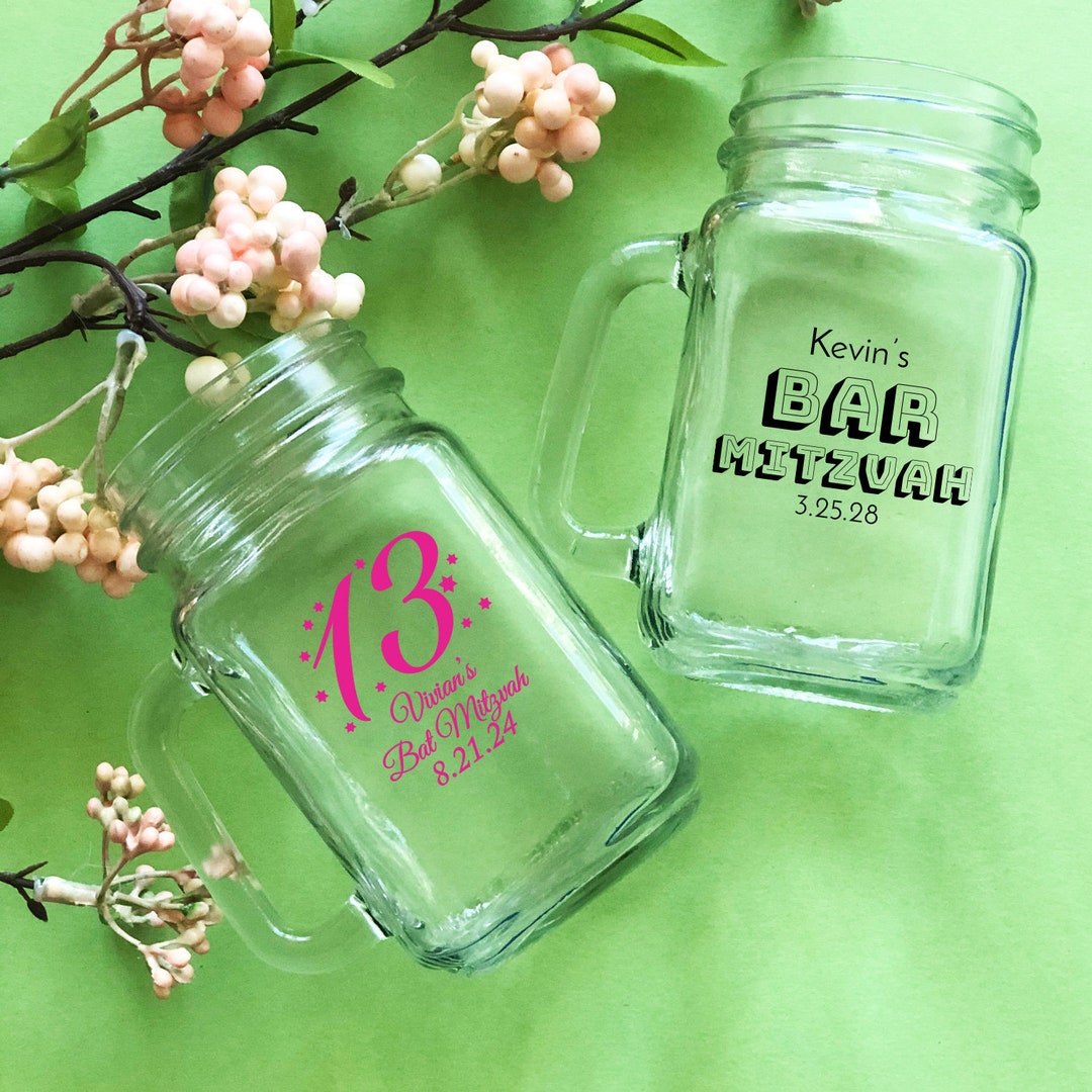 Set of 24// Personalized Custom Mason Jar Bar Mitzvah Bat Mitzvah