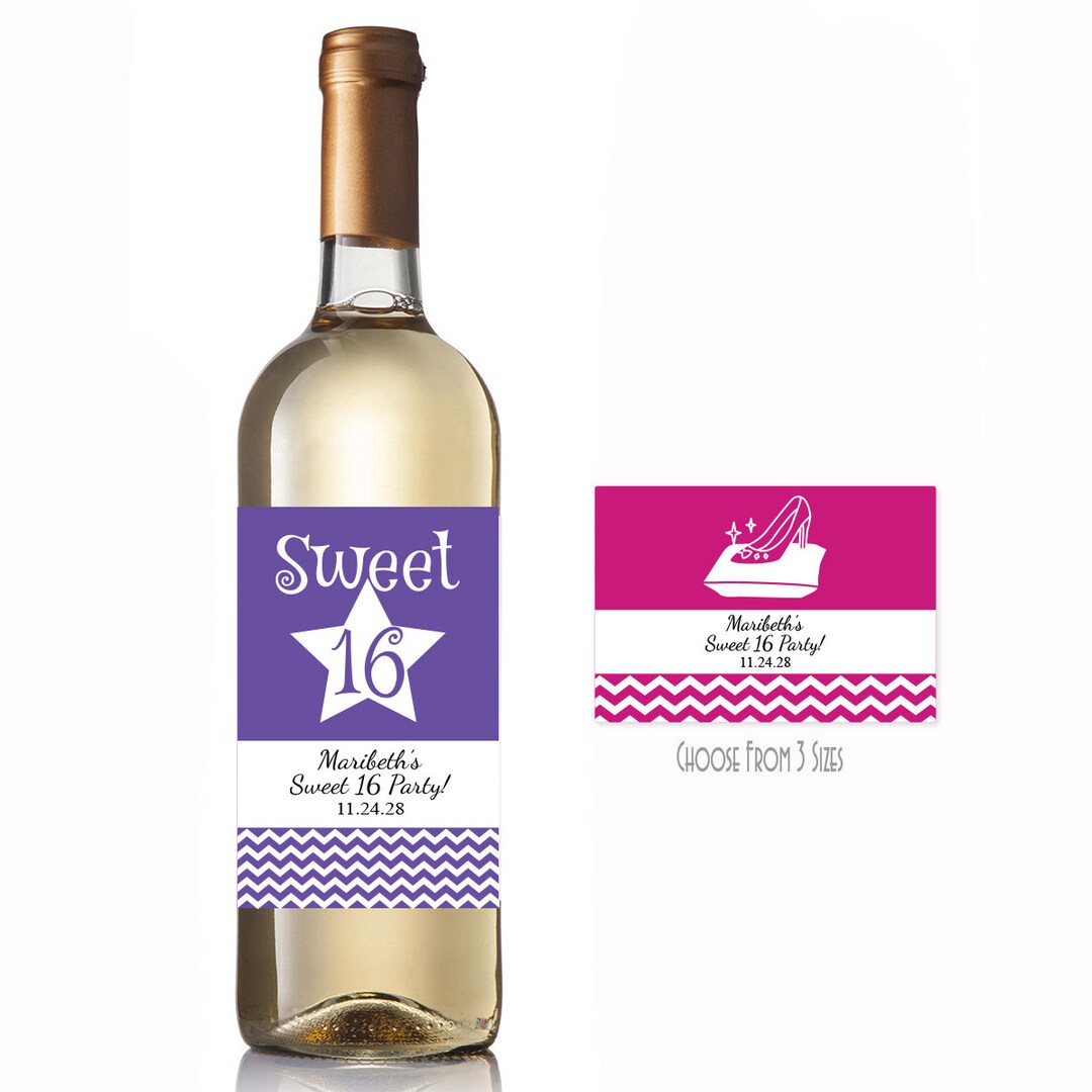Sweet 16 Design+ Labels & Stickers Only for Wine Bottles and Champagne