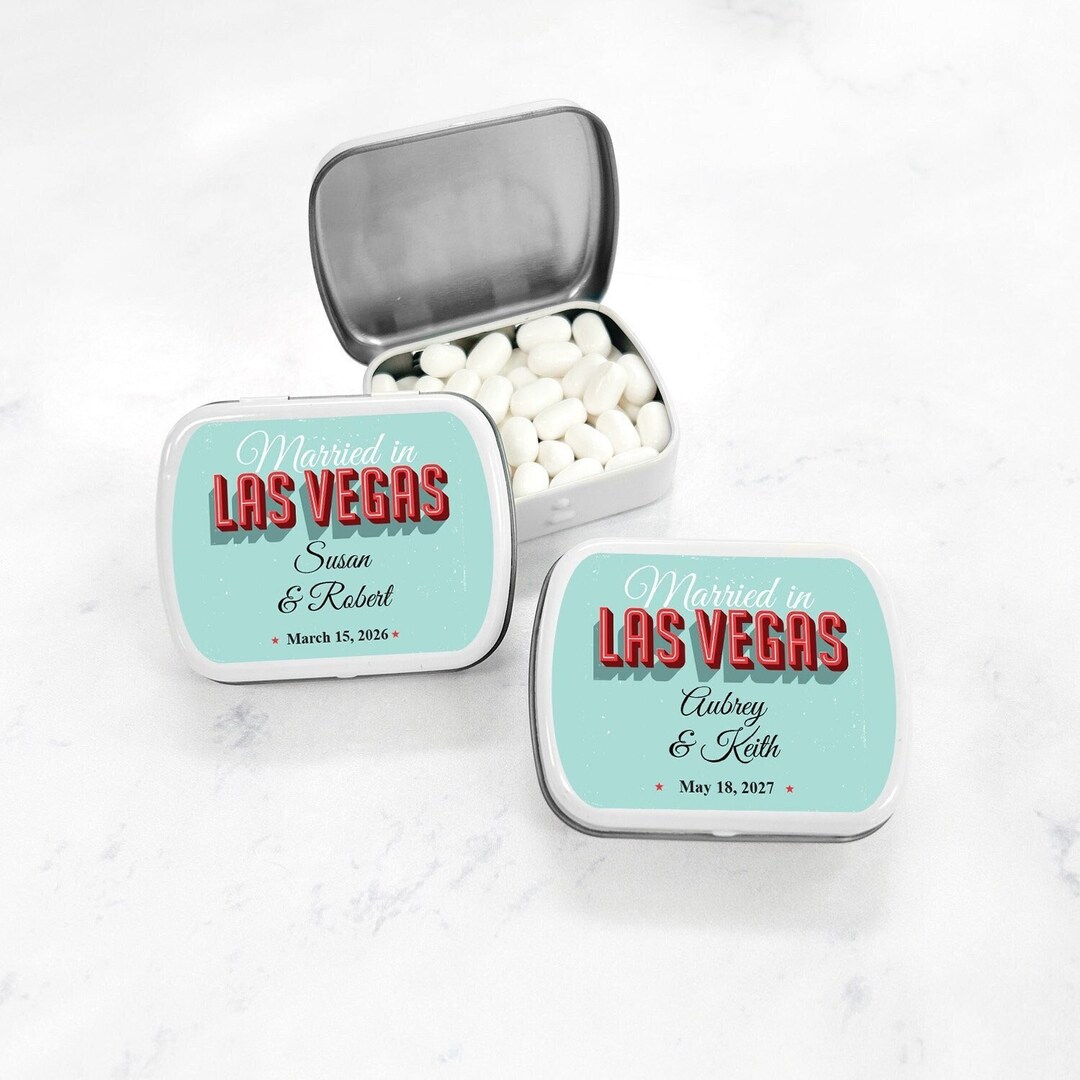 Married in Las Vegas Personalized White Mint Tin Containers Labels ...