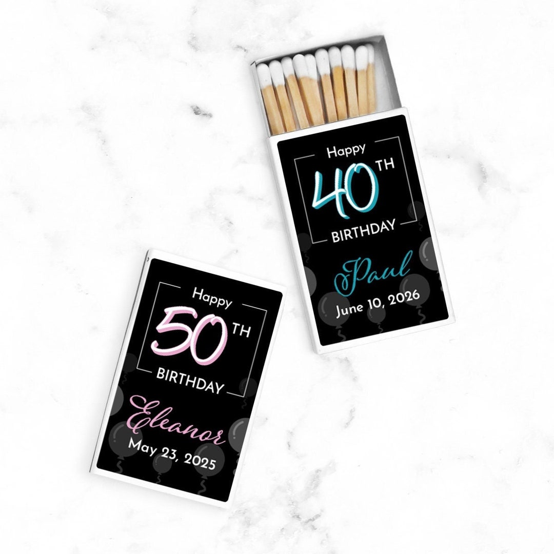 Set of 50 Personalized Matchbox With Birthday Party Labels ...
