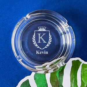 Wreath Initial, Glass Etched Cigarette Ashtray, Personalized Gift, Personalized Ashtray 865