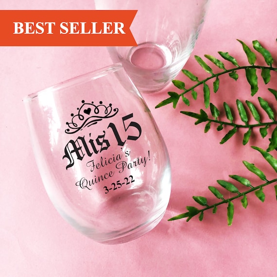Personalized Mis Quince Stemless Wine Glasses, Quinceaera Party Favors,  Set of 18 - Etsy
