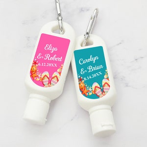 Summer Beach Wedding Names Personalized Sunscreen SPF30, Personalized Wedding Party Peel-and-stick Label Sunscreen Favor 909, Set of 12