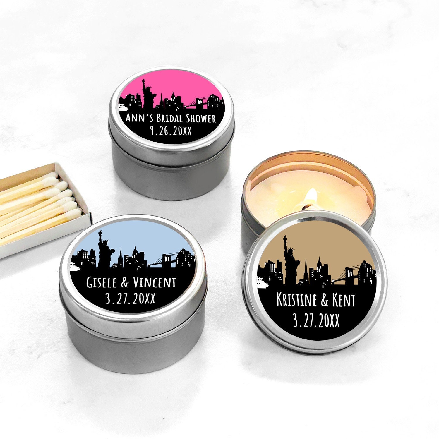 NYC Skyline Personalized Travel Candle Tin Labels Favor, Personalized ...