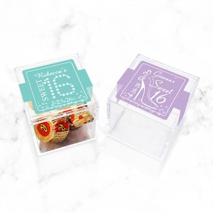 Set of 12 Personalized Acrylic Square Boxes with Sweet Sixteen, Personalized Sweet 16 Container Boxes Flip Top {Design 873}