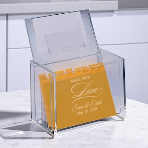 Made with Love Personalized Acrylic Recipe Box , Personalized Engraved Etched Acrylic Box with Rceipe Cards