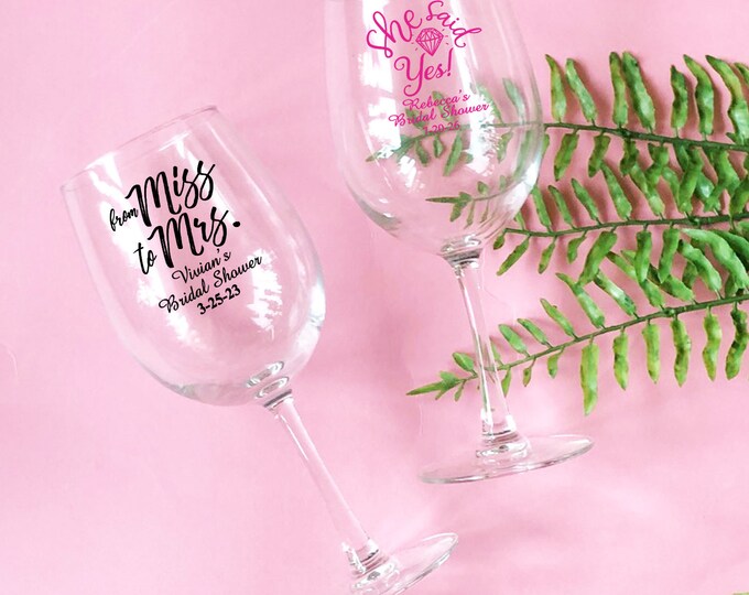 Custom Bridal Shower Large Stemless Wine Glasses 39 Designs to Choose