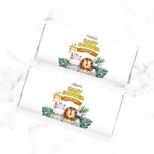 Set of 12 Personalized Wrapped Chocolate Hershey&#39;s Bar Jungle Safari, Personalized Chocolate Hershey&#39;s Baby Shower Favors 806