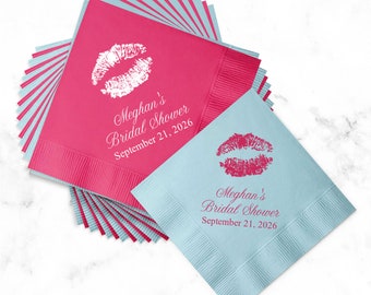 Pack of 100 Personalized Kiss Mark Cocktail Napkins Bridal Shower - Bridal Shower Napkins - B-FEN5