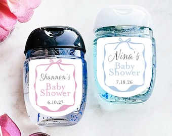 Baby Shower Bow Personalized Labels Stickers, Personalized Baby Shower Peel-and-stick Labels for Sanitizers 92, Set of 12