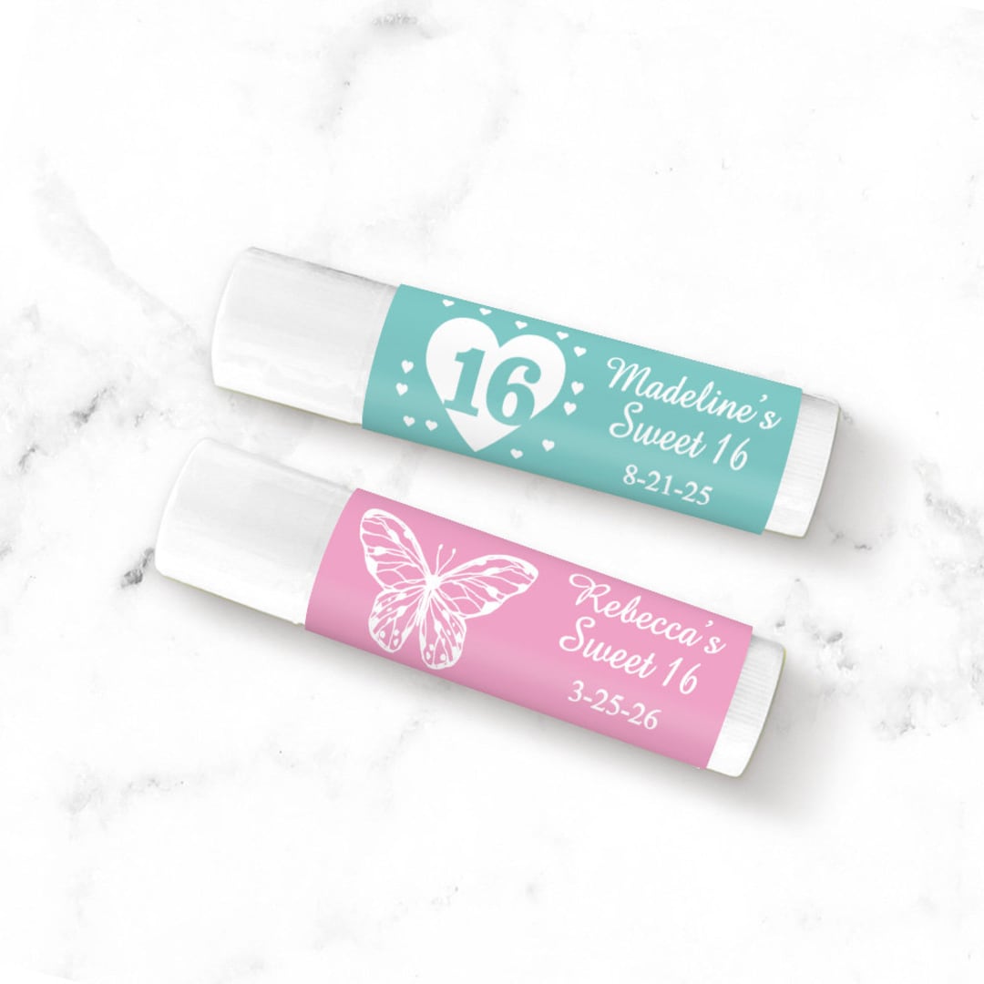 Set of 12 Personalized Lip Balm Party Favors Sweet 16 Birthday, Cylinder  Lip Balm Birthday Favors {Design 873} - Etsy België, image size:1080x1080