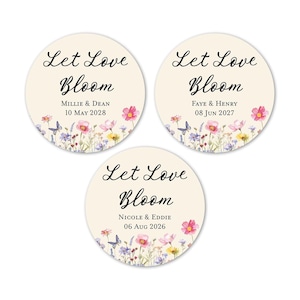 Let Love Bloom Personalized Circular Round Labels, Wedding Party Personalized Labels 918, Set of 24