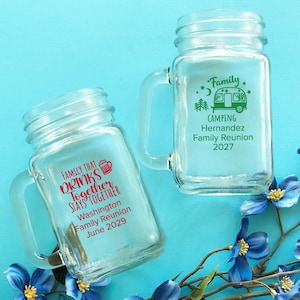 Family Relatives Reunion Personalized Custom Large Mason Mug, Glassware 16 Ounce Mason Favors, Family Reunion Favors 943, Set of 12