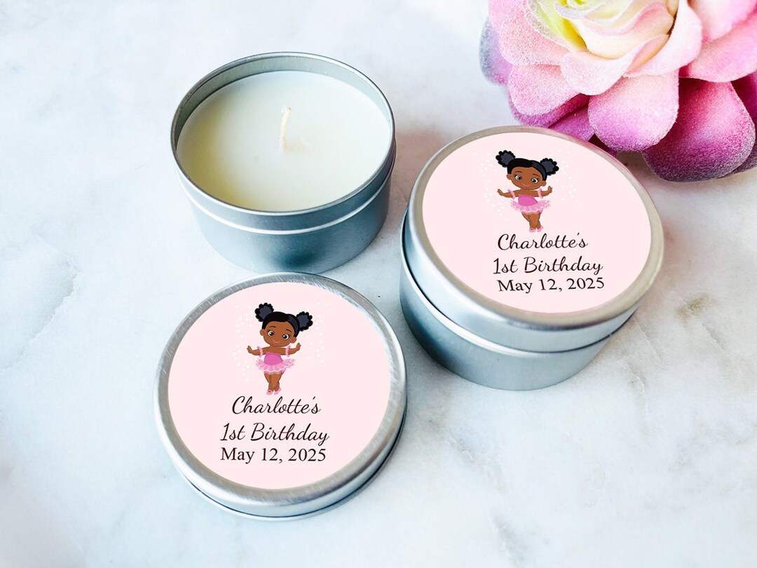 Set of 12 // Personalized Travel Candle Tin With Labels Baby African ...