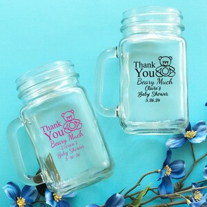 Thank you Beary Much Personalized Custom Large Marge Jar, Glassware 16 Ounce Mason Favors, Party Favors 813, Set of 12