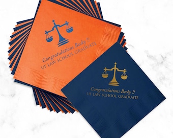 Pack of 100 Personalized Justice Scale Cocktail Napkins Graduation Party - Law School Graduation Party Napkins - B-MG3