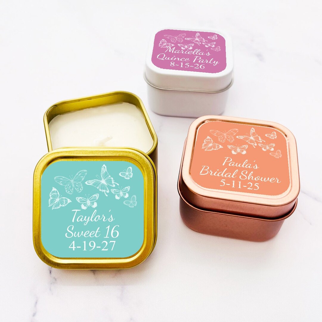 Set of 12 Personalized Travel Candle Tin With Butterfly Garden Labels ...