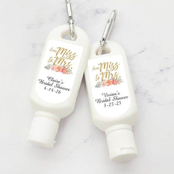 Set of 12 Mini Personalized Sunscreen with SPF30 From Miss To Mrs Flower, Bridal Shower Peel-and-stick Labels Sunscreen Favors 818