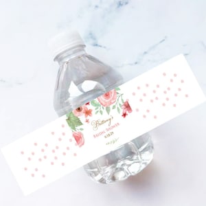 Spring Floral Pink Personalized Water Bottle Labels, Personalized Bridal Shower Water Bottle Labels {SKU:MG818} Set of 12